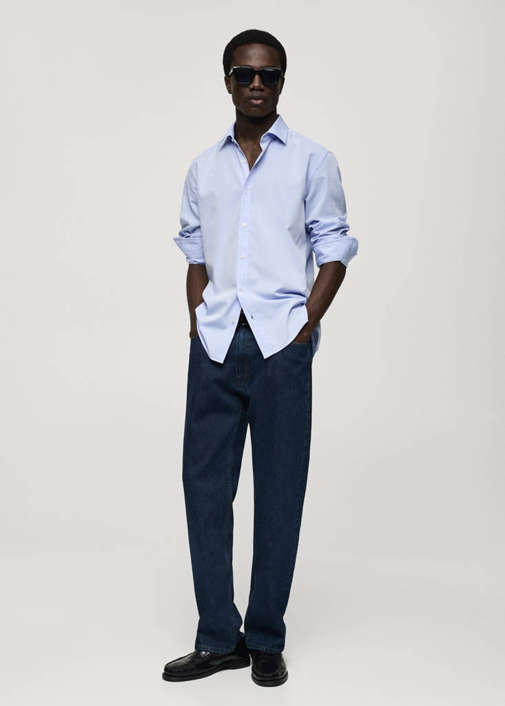 MANGO MAN - Chemise regular fit en coton fil-à-fil bleu ciel - XS