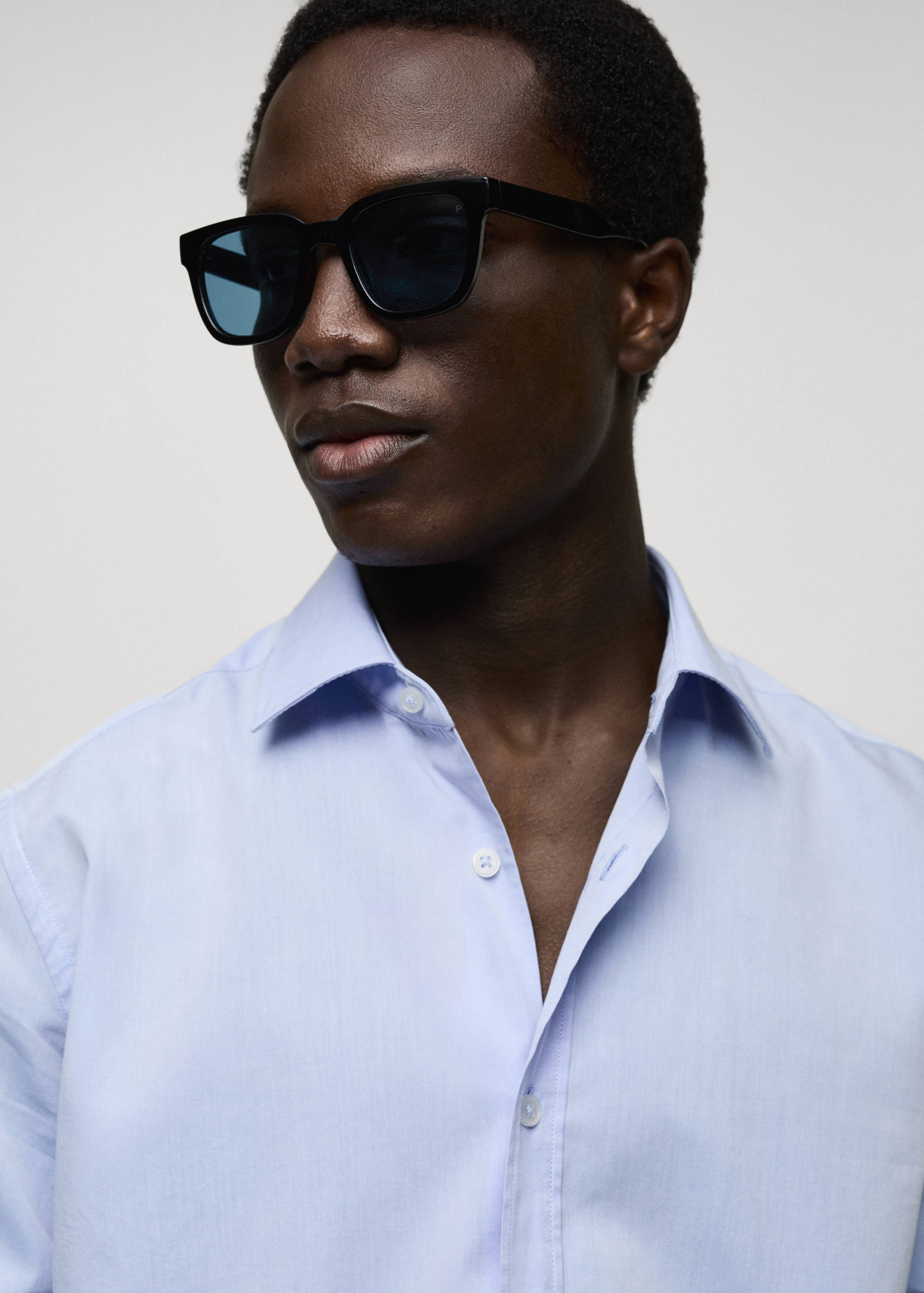 Regular fit end-on-end cotton shirt - Details of the article 1