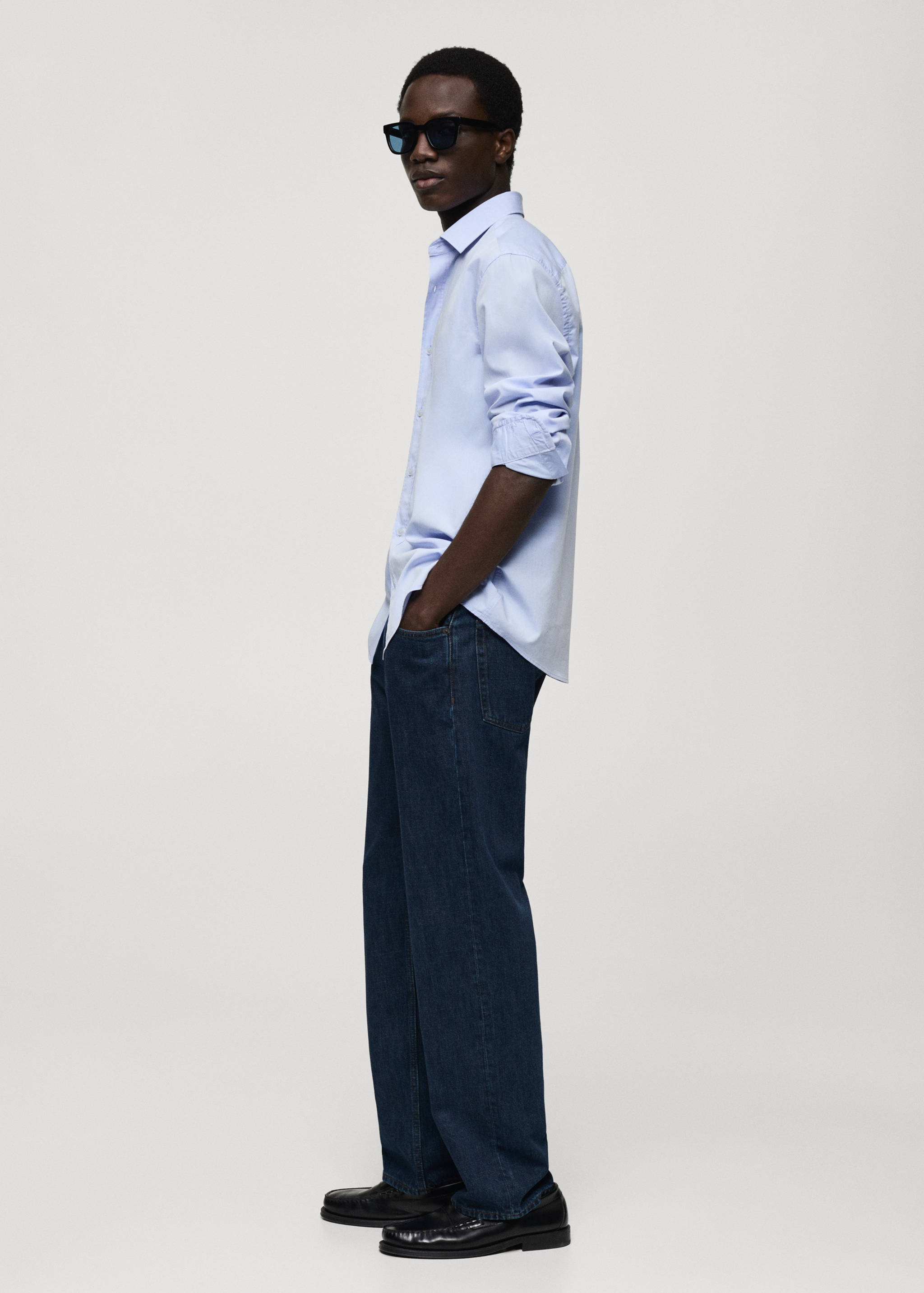 Regular fit end-on-end cotton shirt - Details of the article 2