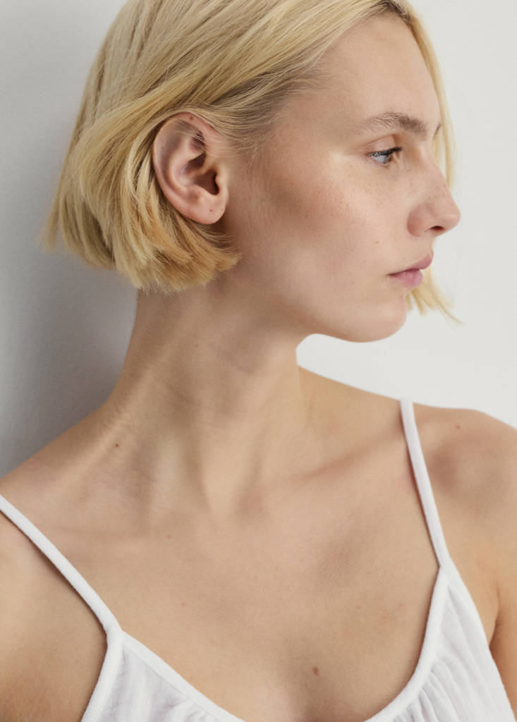 Plain cotton spaghetti-strap pyjama top — White