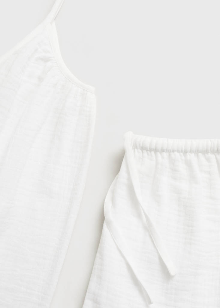 Plain cotton spaghetti-strap pyjama top — White