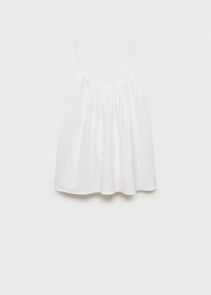 Plain cotton spaghetti-strap pyjama top — White