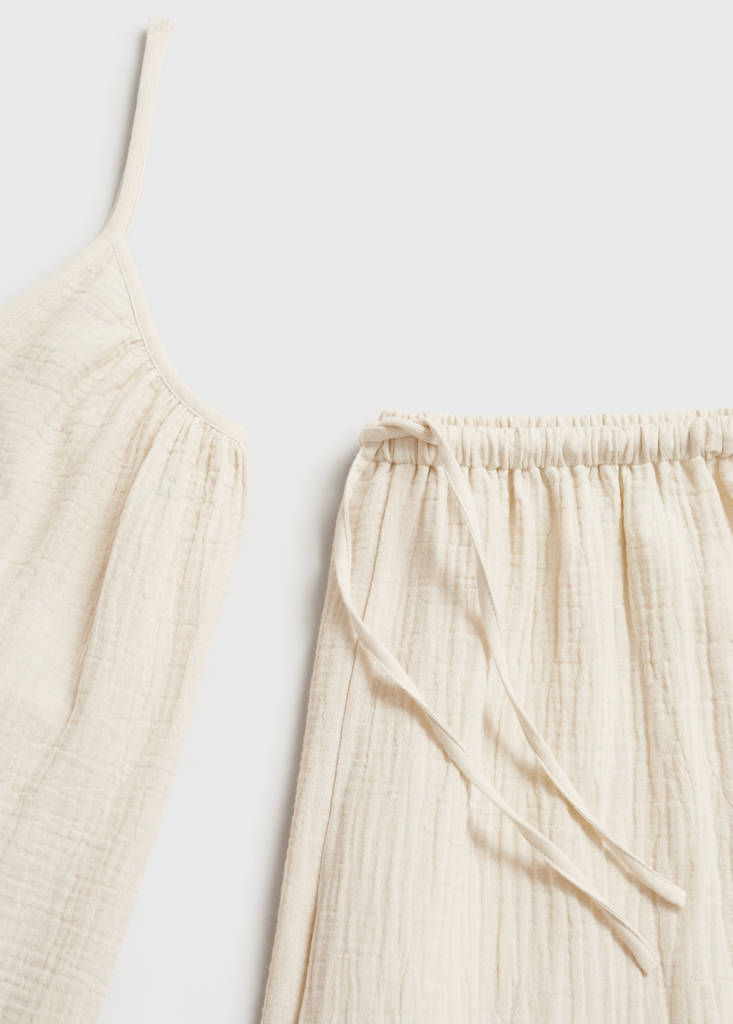 Plain cotton spaghetti-strap pyjama top — Beige