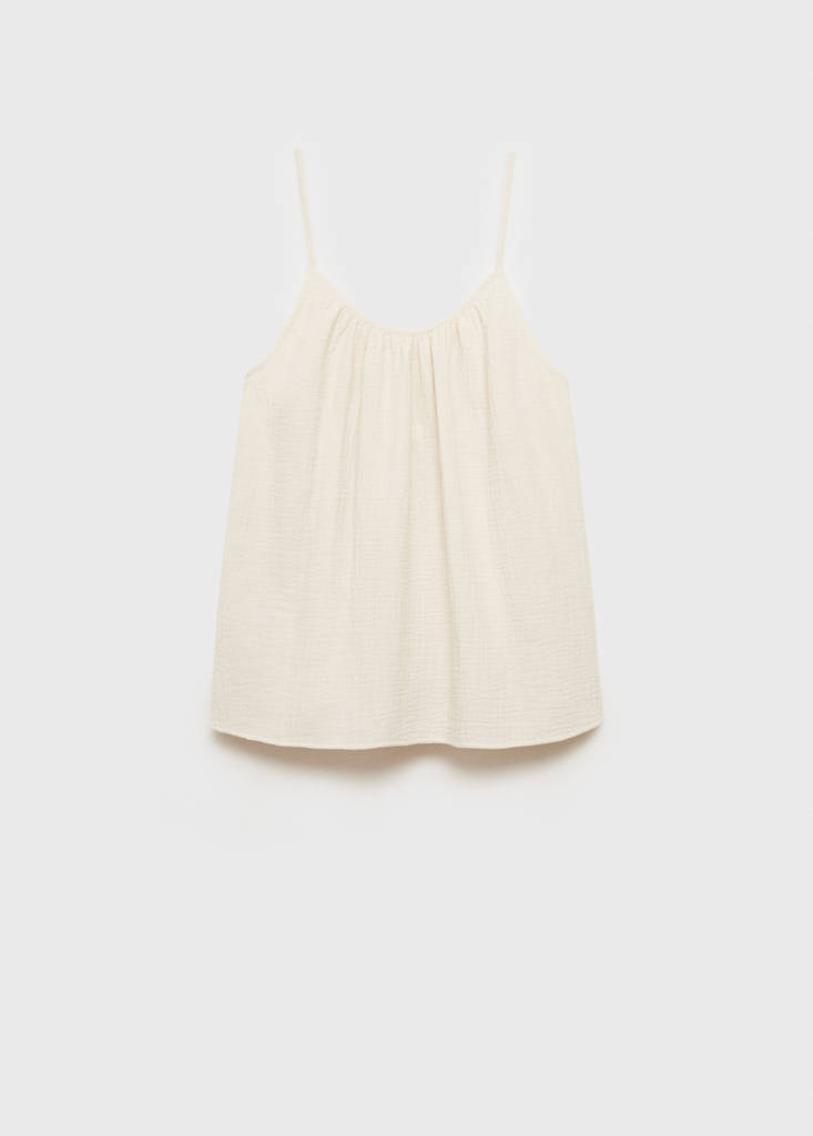 Plain cotton spaghetti-strap pyjama top — Beige