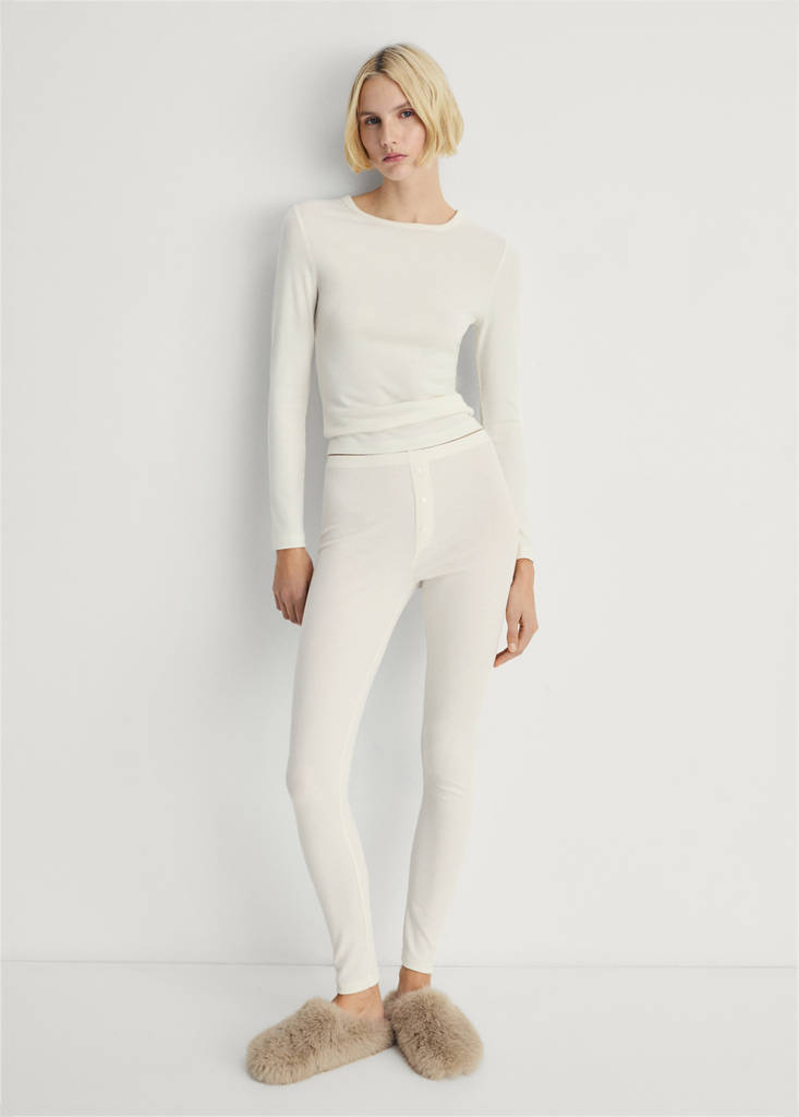 Long rib-knit trousers — Vanilla