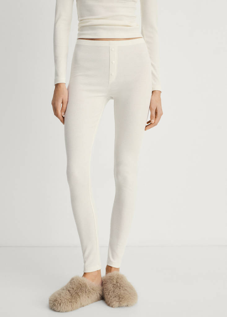 Long rib-knit trousers — Vanilla