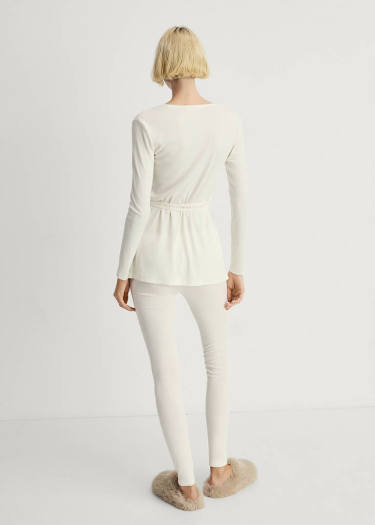 Long rib-knit trousers — Vanilla