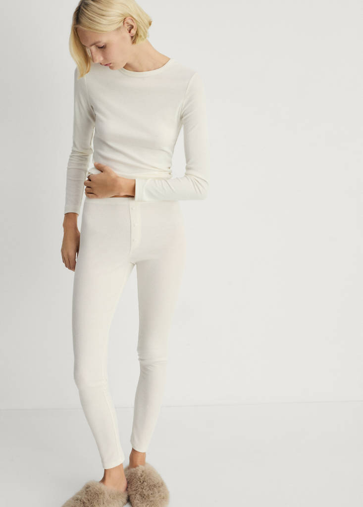 Long rib-knit trousers — Vanilla