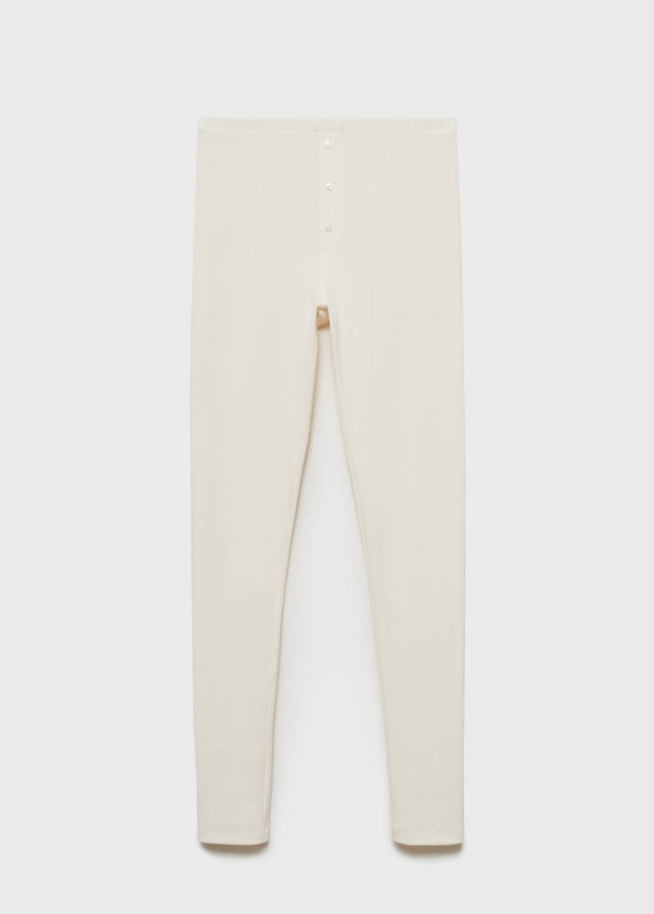 Long rib-knit trousers — Vanilla