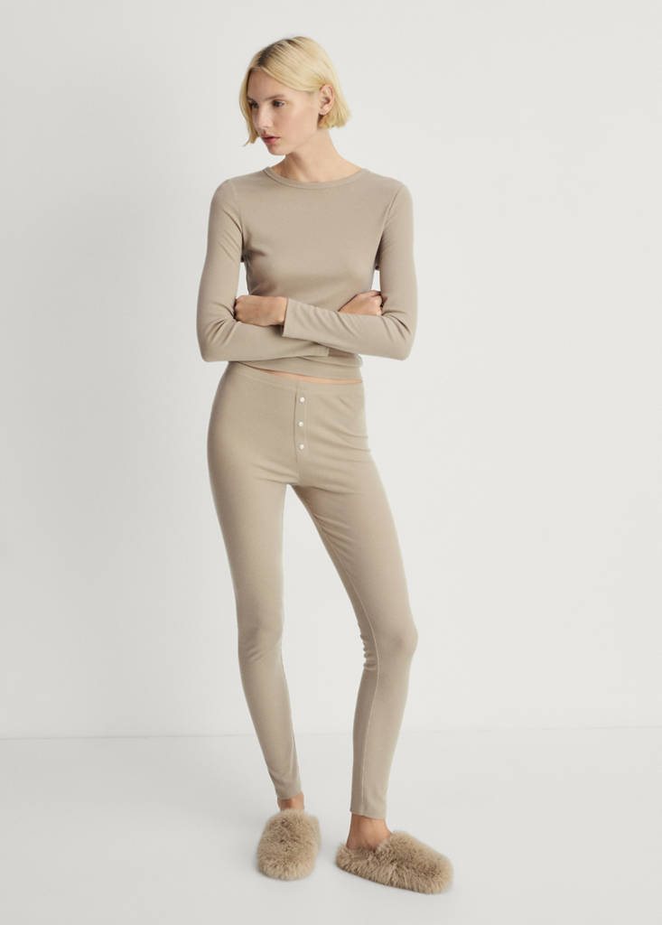 Long rib-knit trousers — Peach