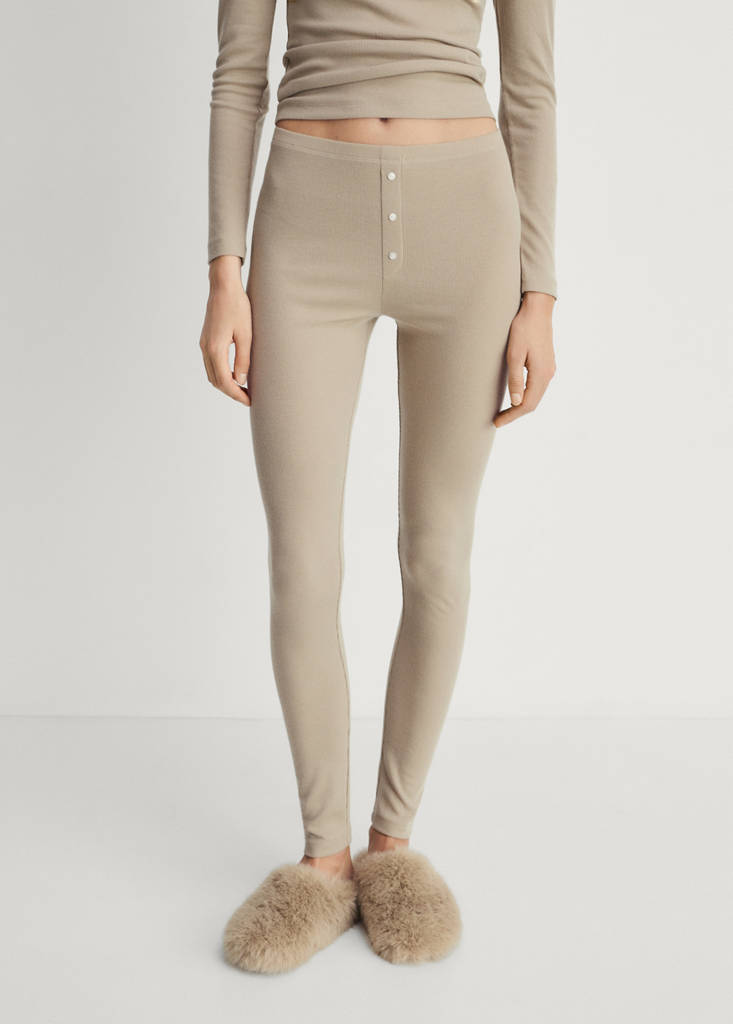 Long rib-knit trousers — Peach