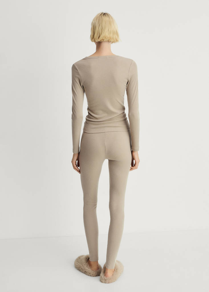 Long rib-knit trousers — Peach