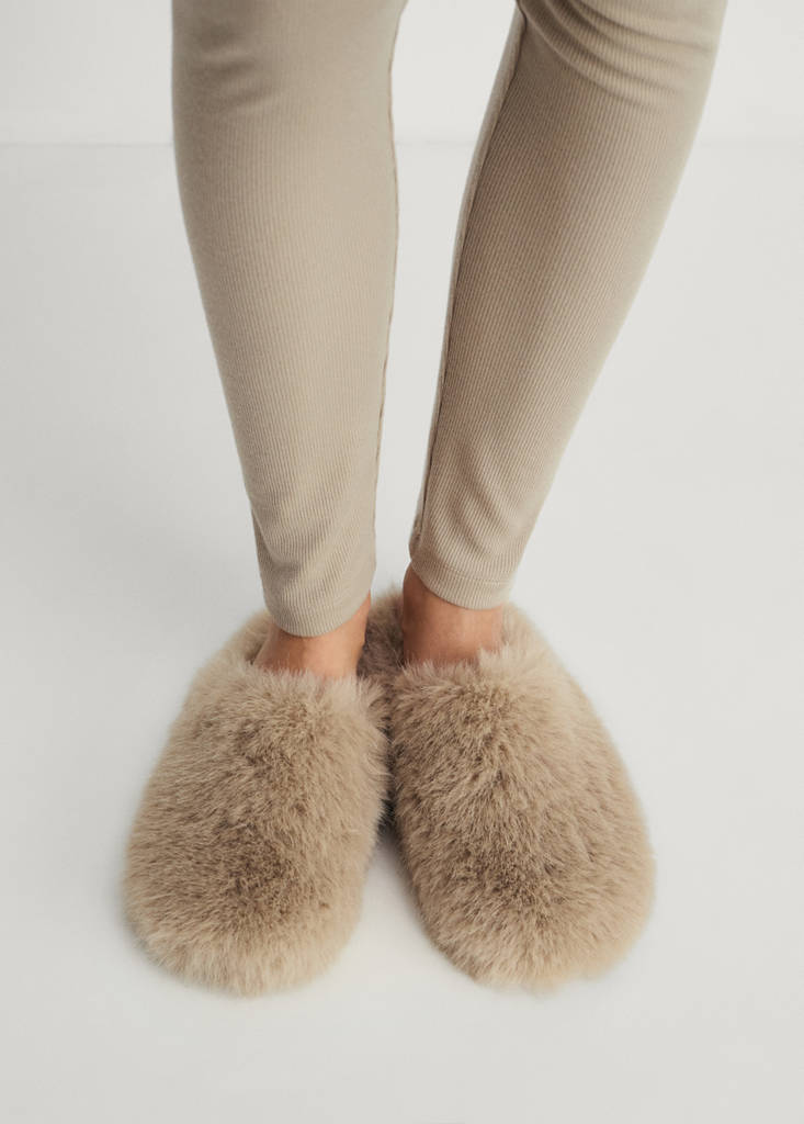 Long rib-knit trousers — Peach