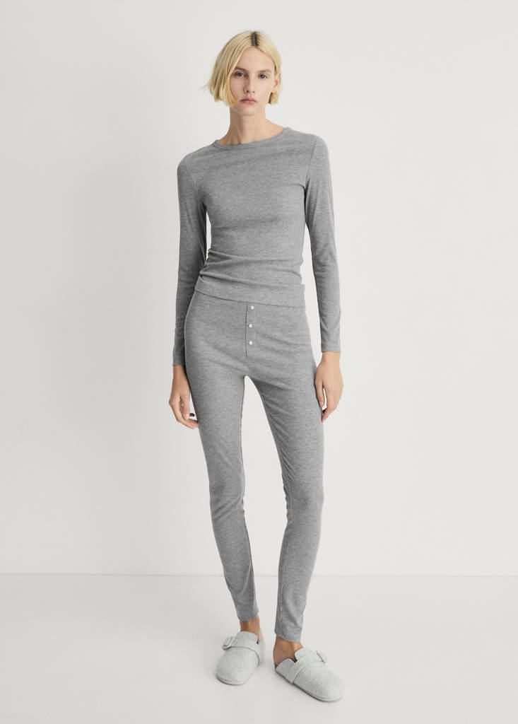 Long rib-knit trousers — Grey