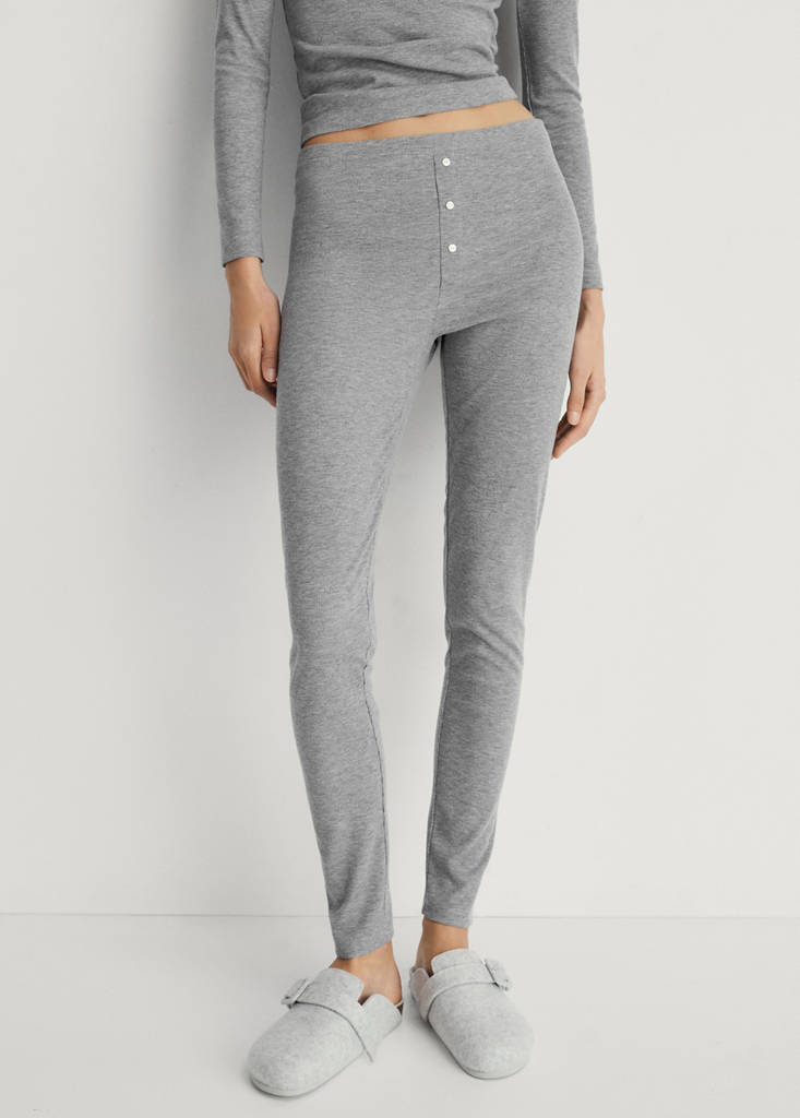 Long rib-knit trousers — Grey