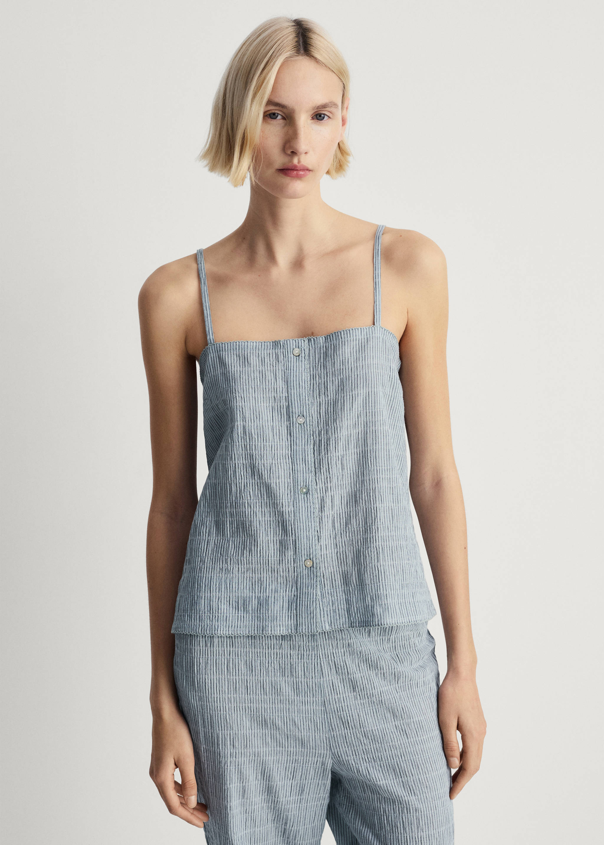 Cotton striped woven seersucker trousers - Medium plane