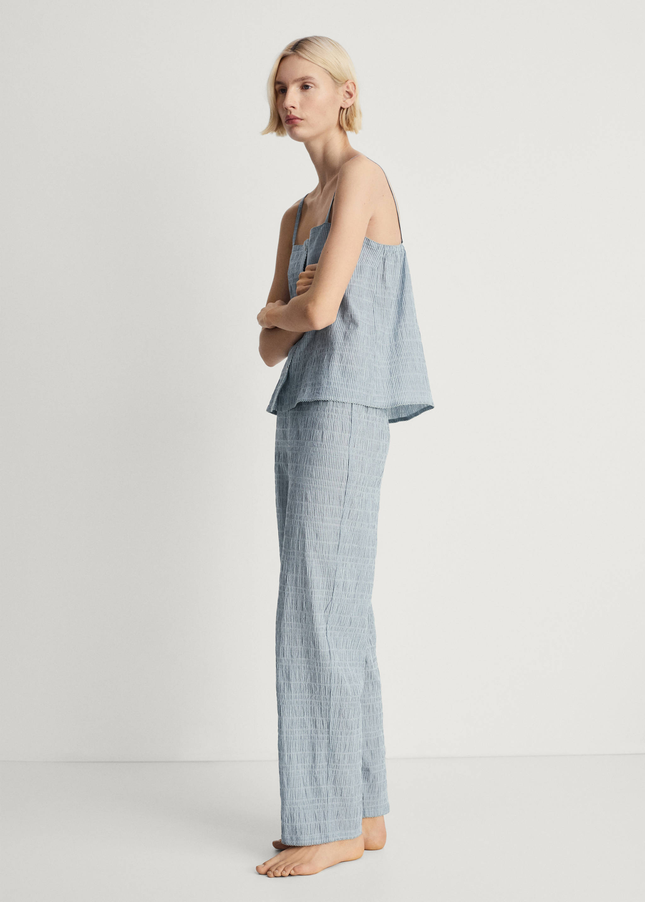 Cotton striped woven seersucker trousers - Details of the article 6