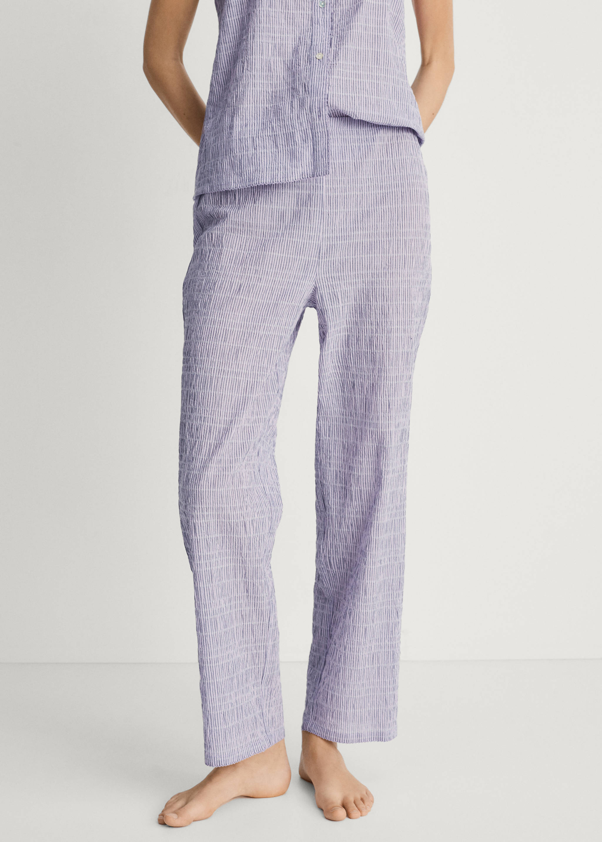 Cotton striped woven seersucker trousers - Medium plane
