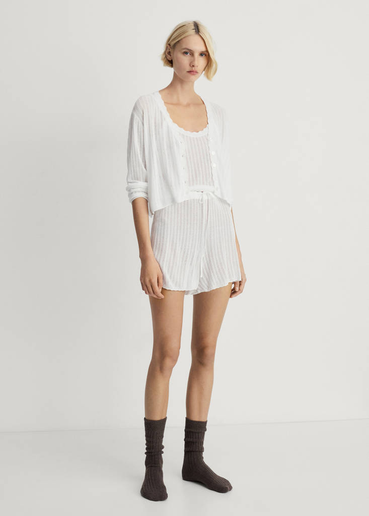 Pyjama cardigan with openwork detail — White