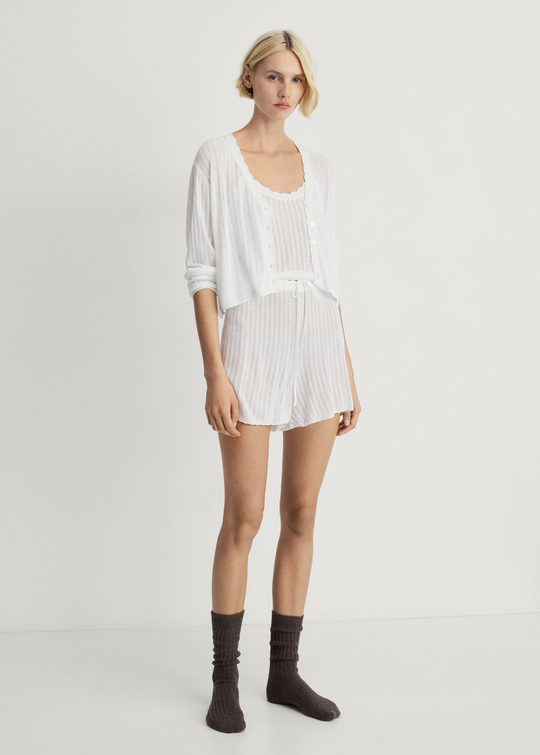 Pajama cardigan with lace detail - General plane