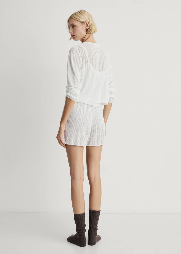 Pyjama cardigan with openwork detail — White