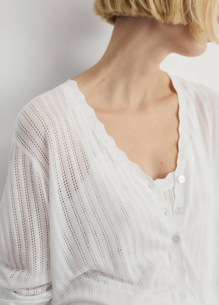 Pyjama cardigan with openwork detail — White
