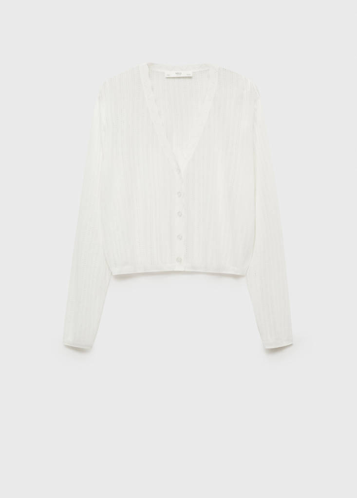 Pyjama cardigan with openwork detail — White