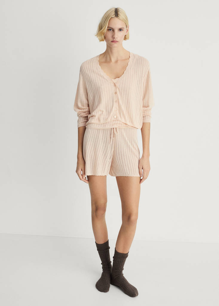 Pyjama cardigan with openwork detail — Salmon