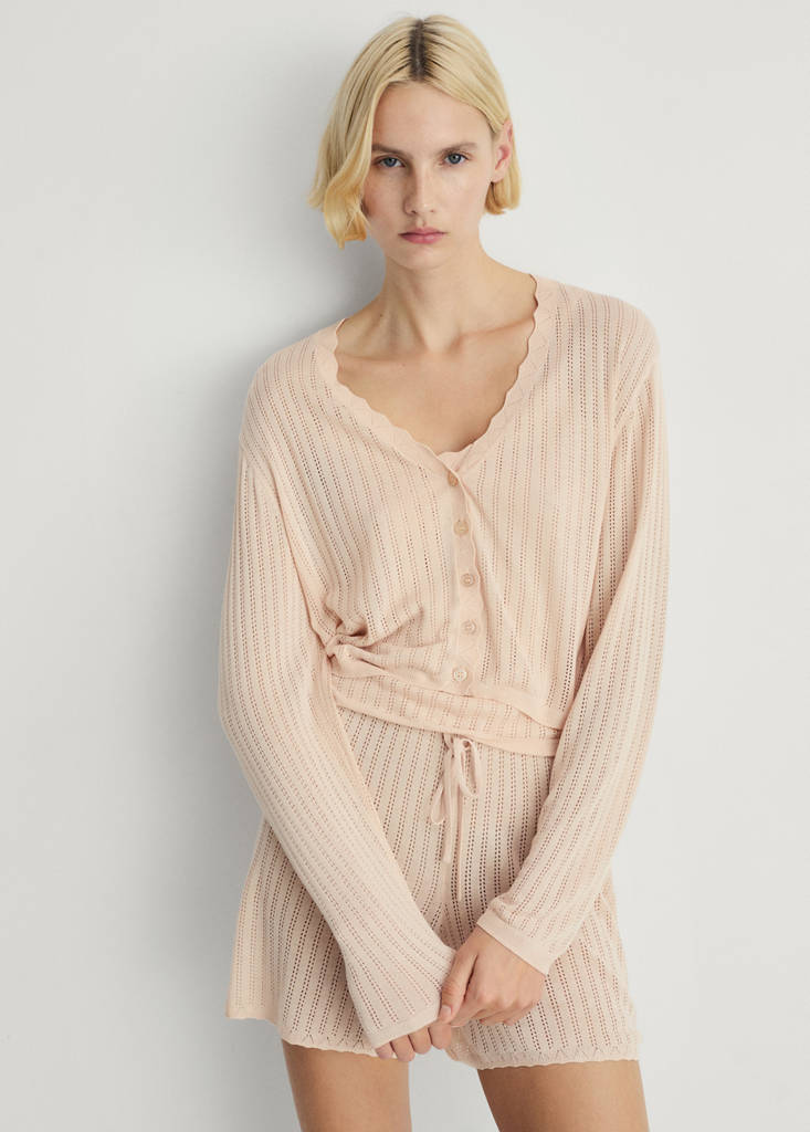 Pyjama cardigan with openwork detail — Salmon
