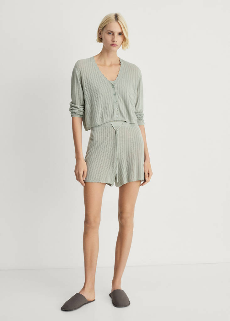 Pyjama cardigan with openwork detail — Aqua Green