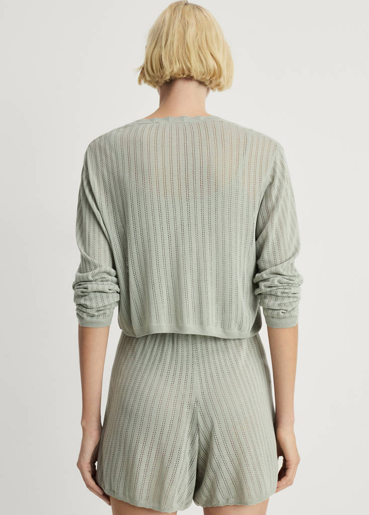 Pyjama cardigan with openwork detail — Aqua Green
