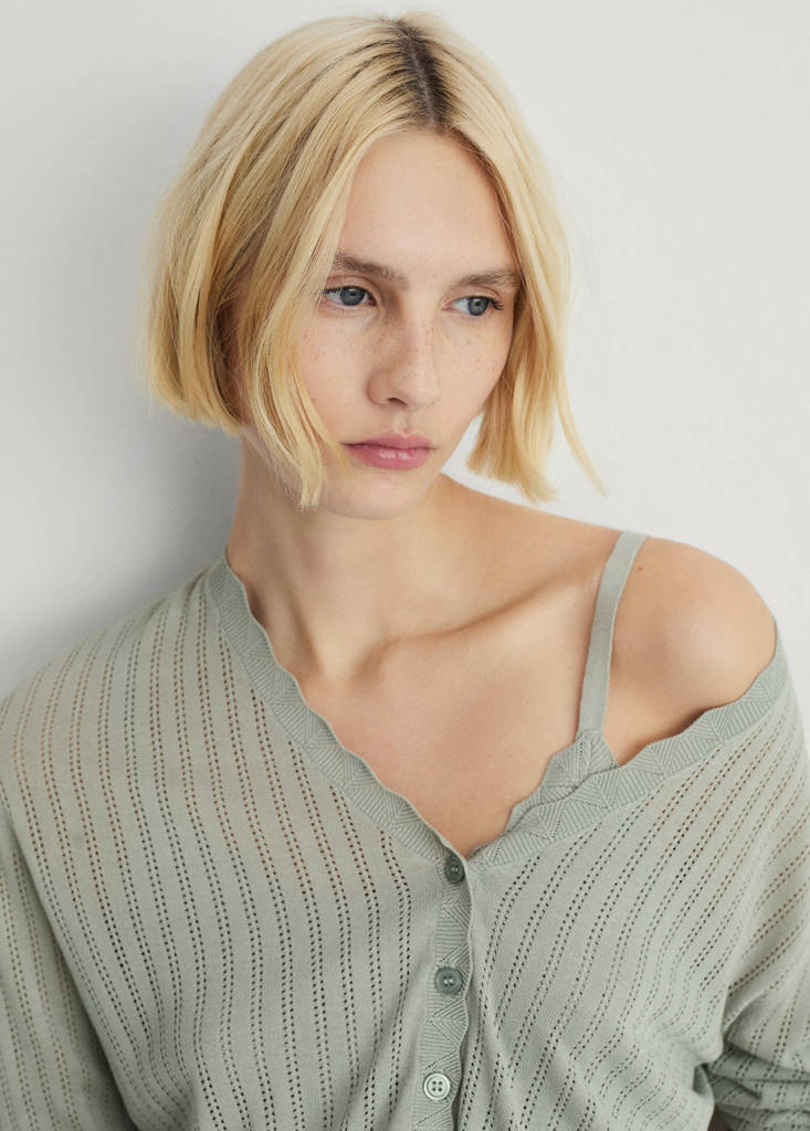 Pyjama cardigan with openwork detail — Aqua Green