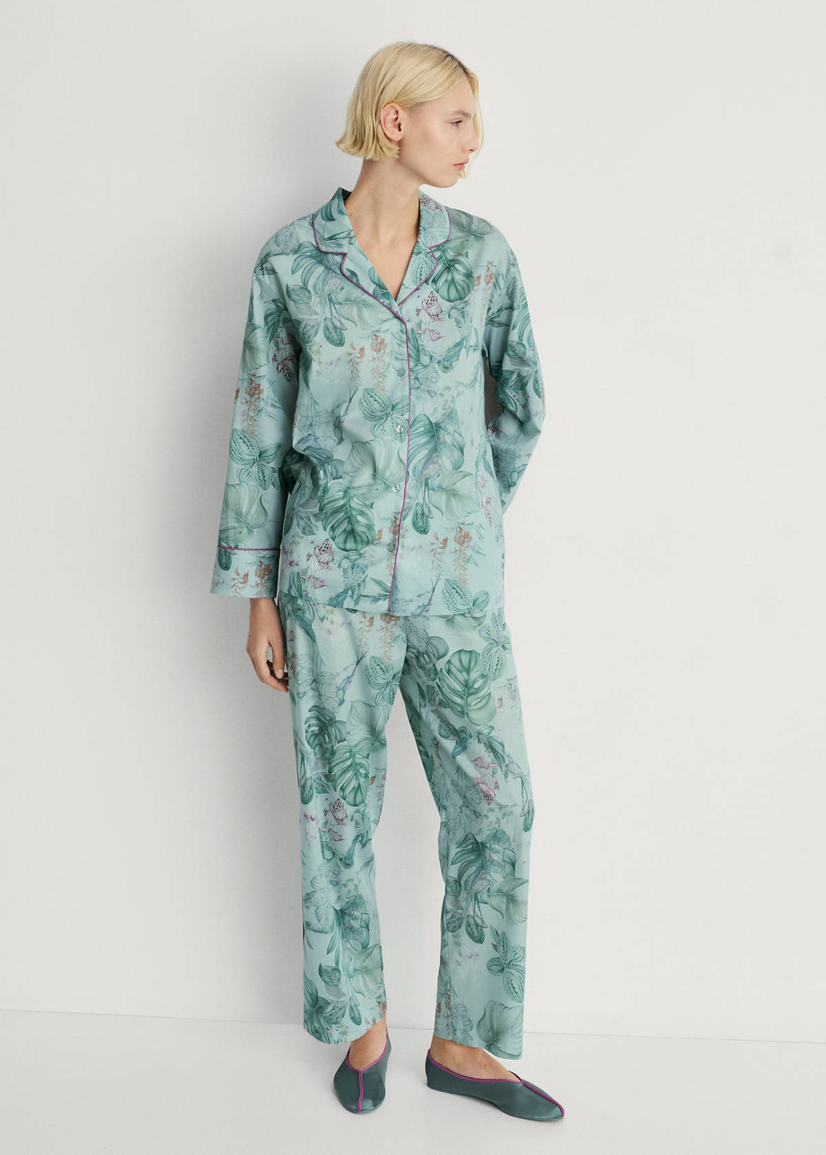 Tropical-print pyjama shirt — Green