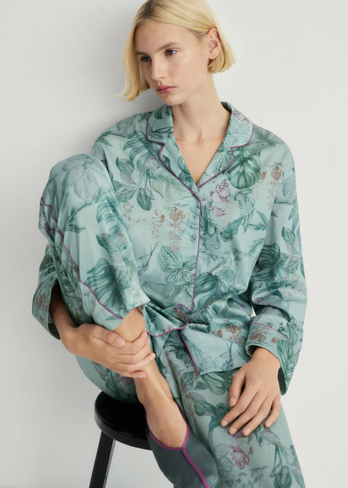 Tropical-print pyjama shirt — Green