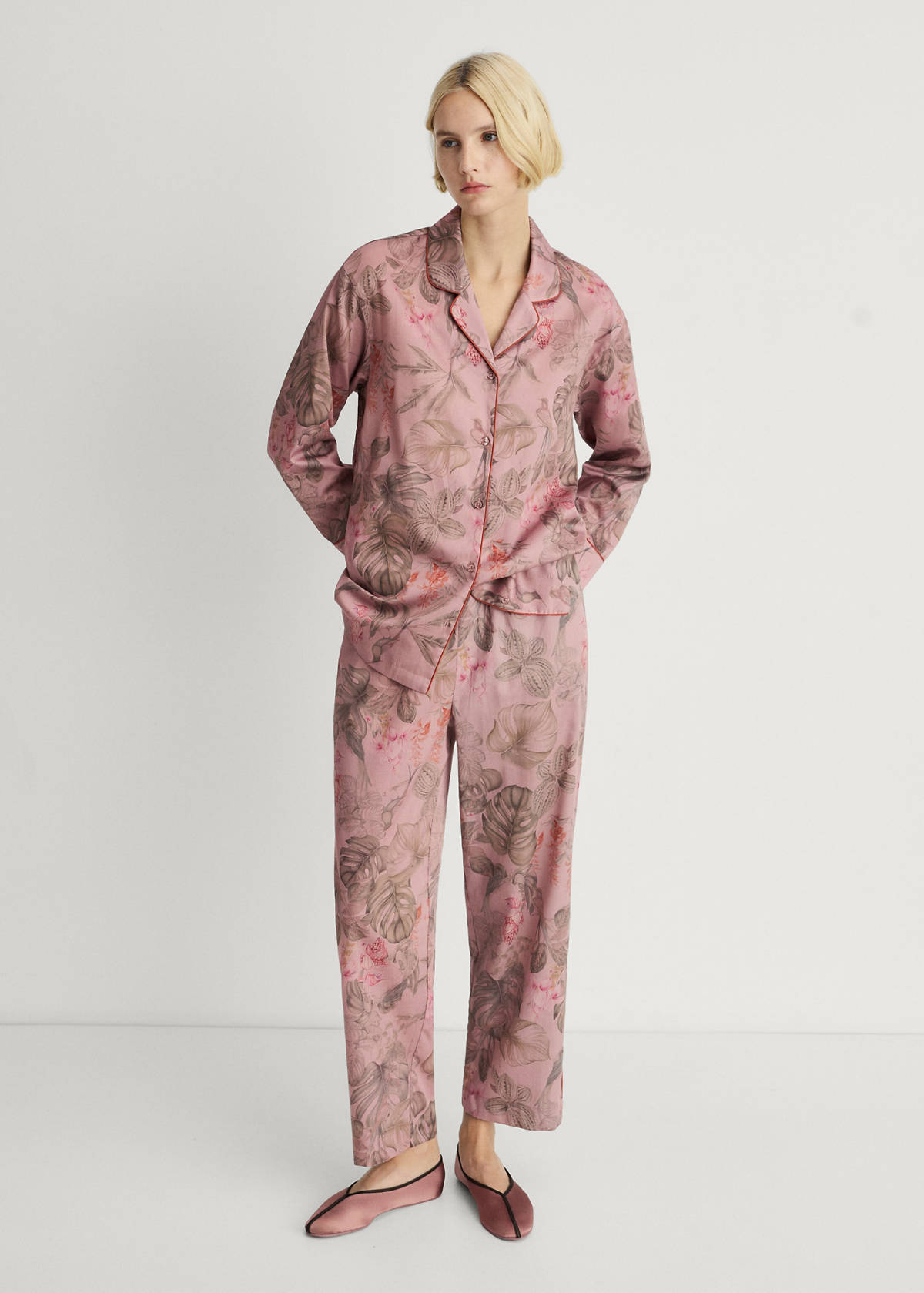 Tropical-print pyjama shirt — Medium Pink