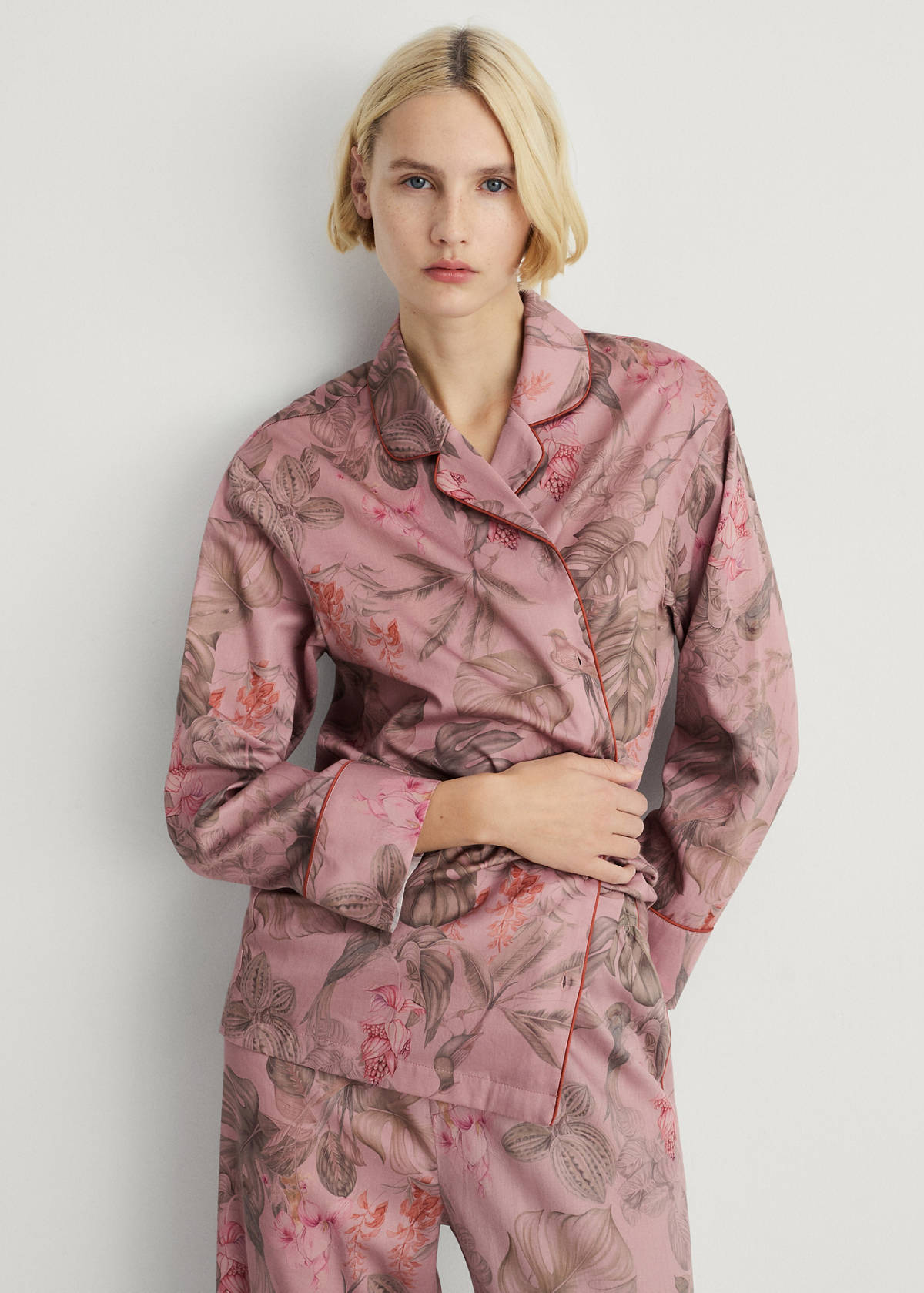 Tropical-print pyjama shirt — Medium Pink