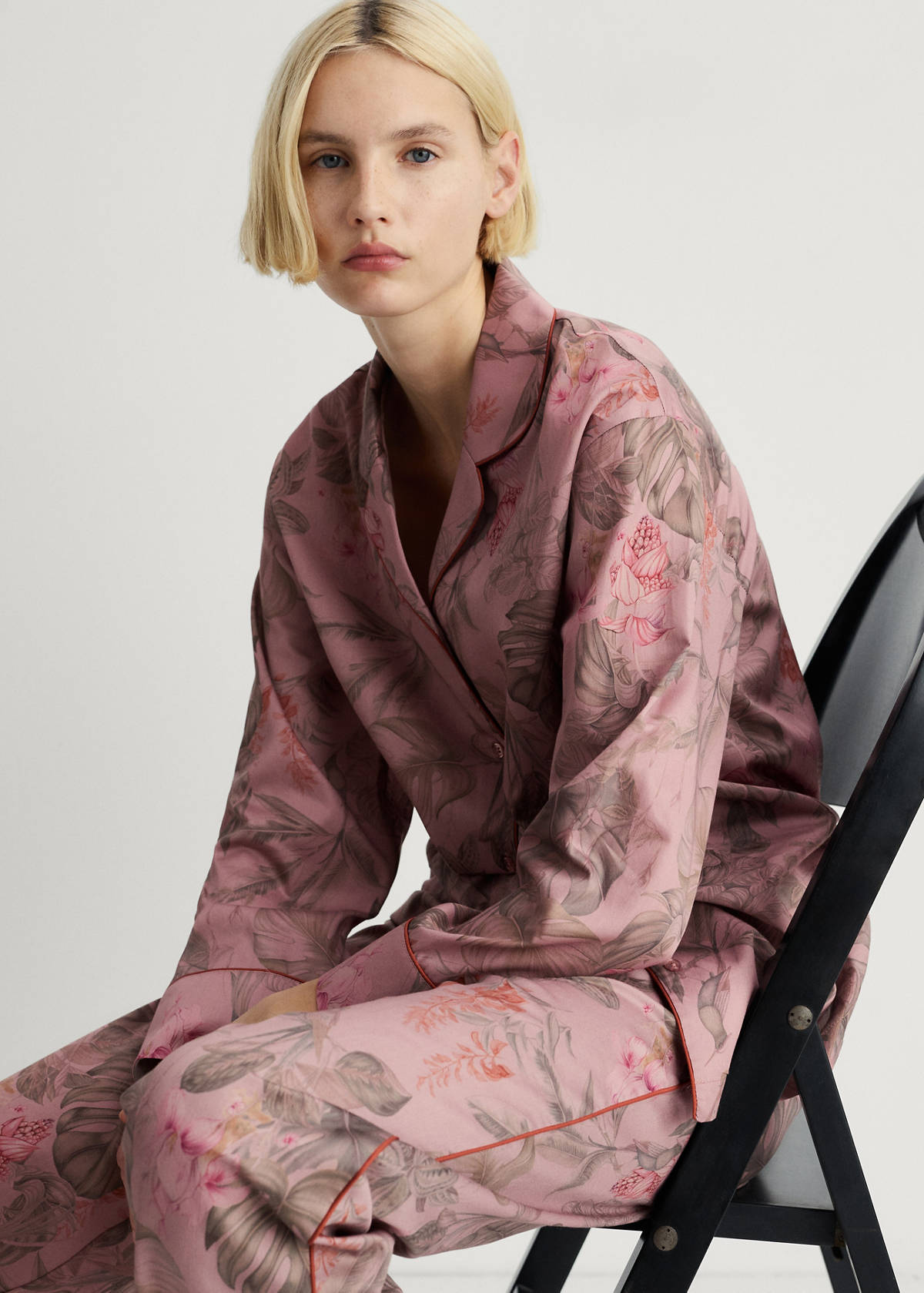 Tropical-print pyjama shirt — Medium Pink