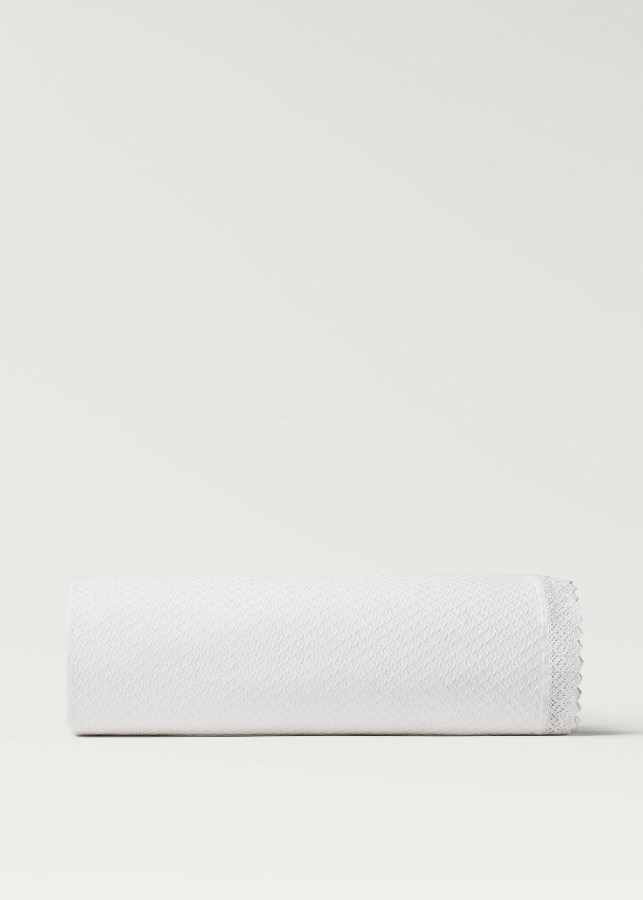 Sängöverkast i jacquardbomull med diamantmönster och spets för 130/150 cm säng - Artikel utan modell