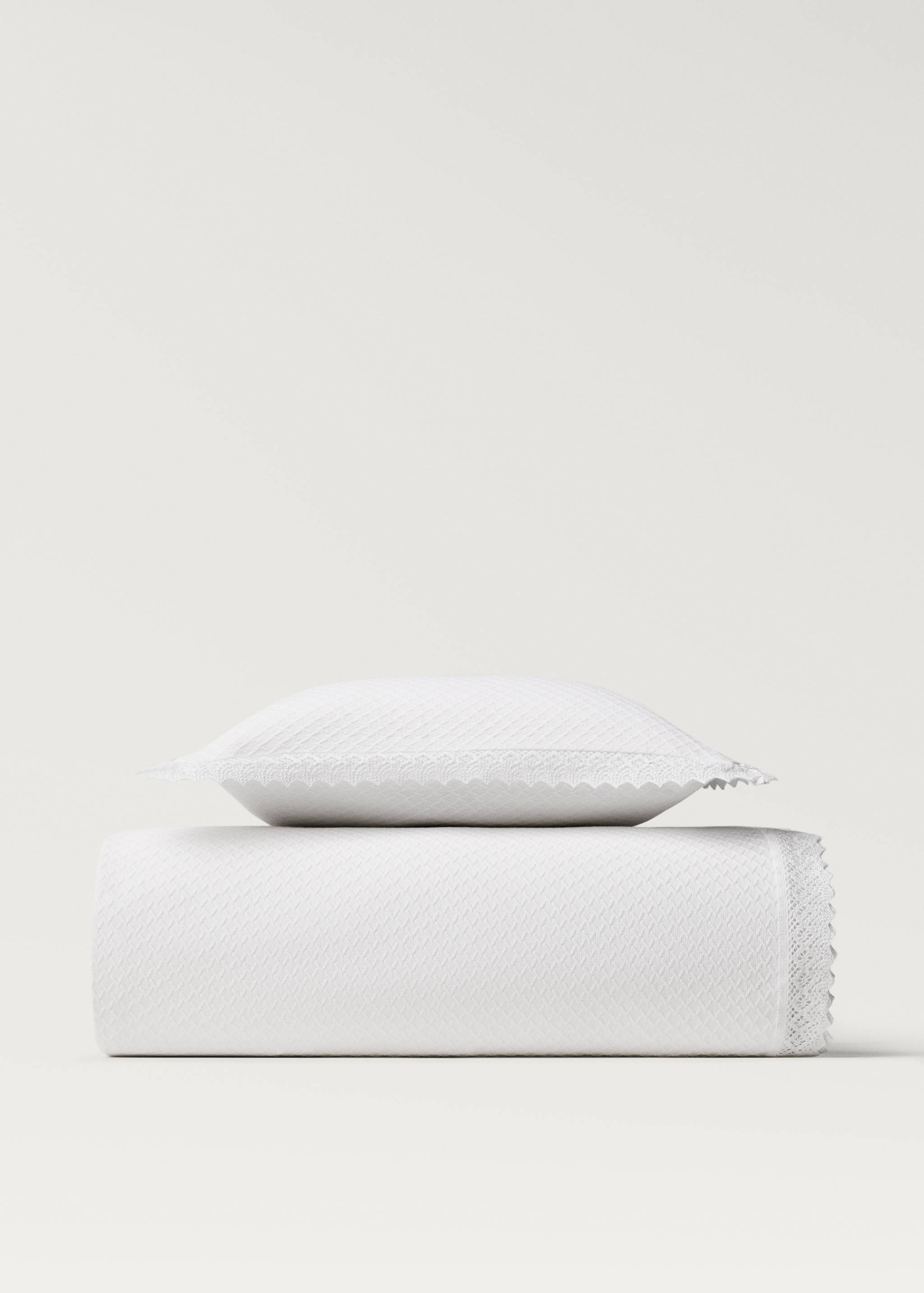 Sängöverkast i jacquardbomull med diamantmönster och spets för 130/150 cm säng - Detaljer om artikeln 3