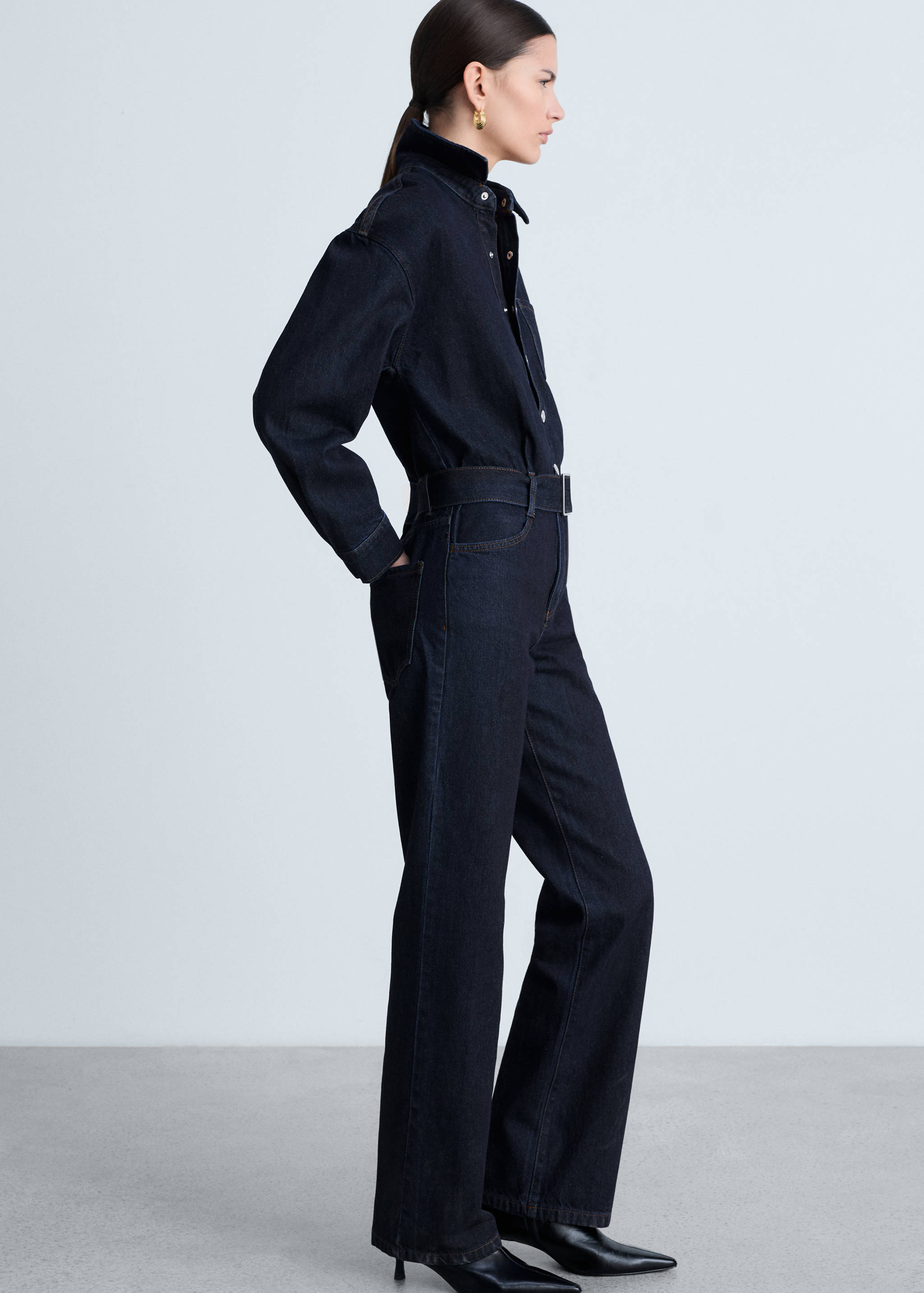 Rinse-wash denim jumpsuit with belt - Details of the article 6
