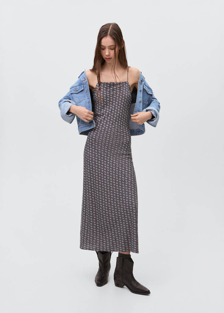 Long printed dress — Charcoal