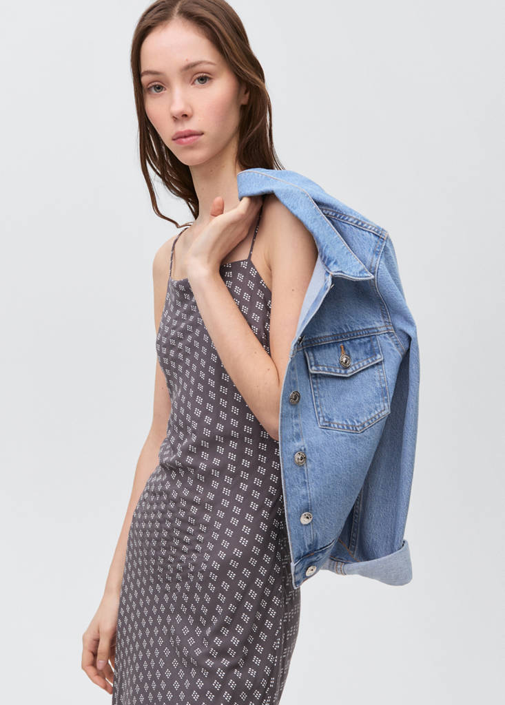 Long printed dress — Charcoal
