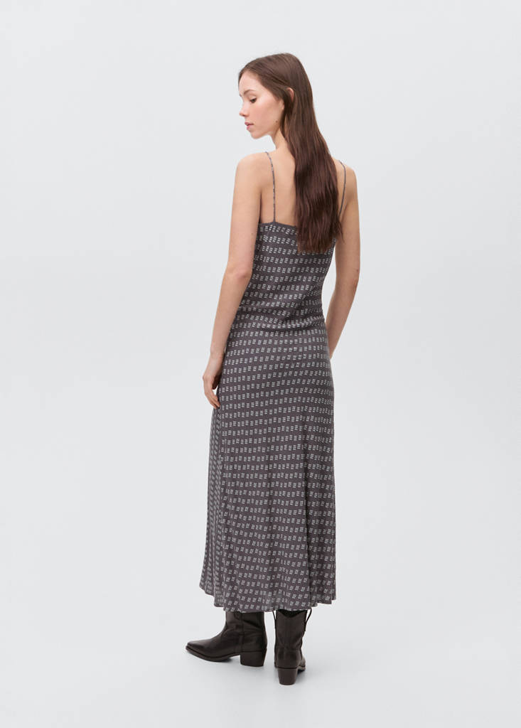 Long printed dress — Charcoal
