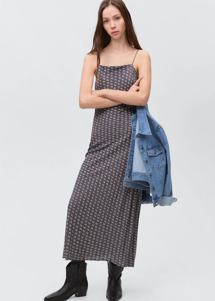 Long printed dress — Charcoal