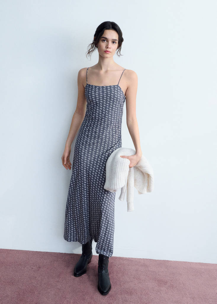 Long printed dress — Charcoal