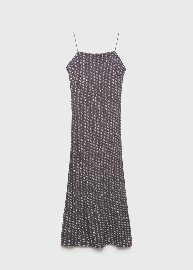 Long printed dress — Charcoal