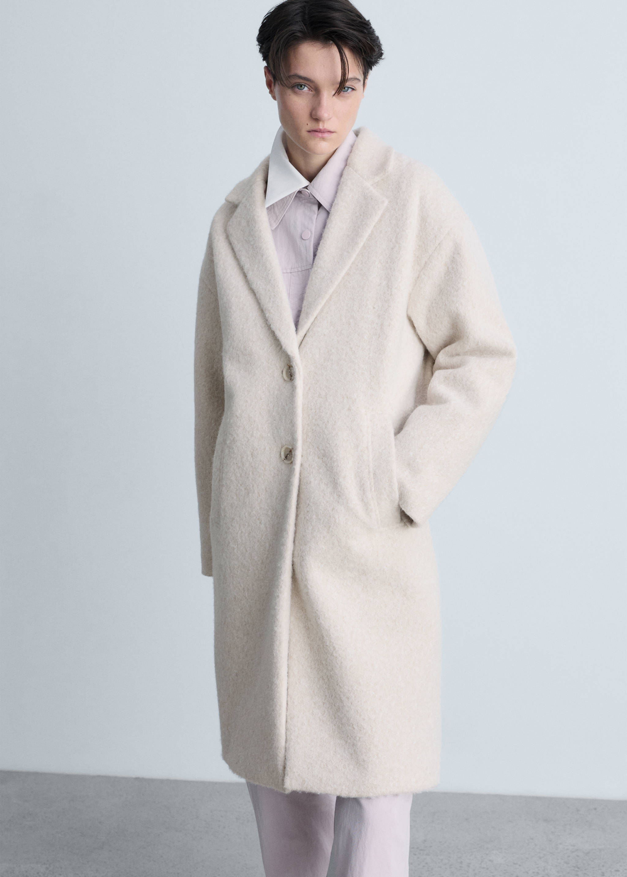 Oversized bouclé long coat - Medium plane