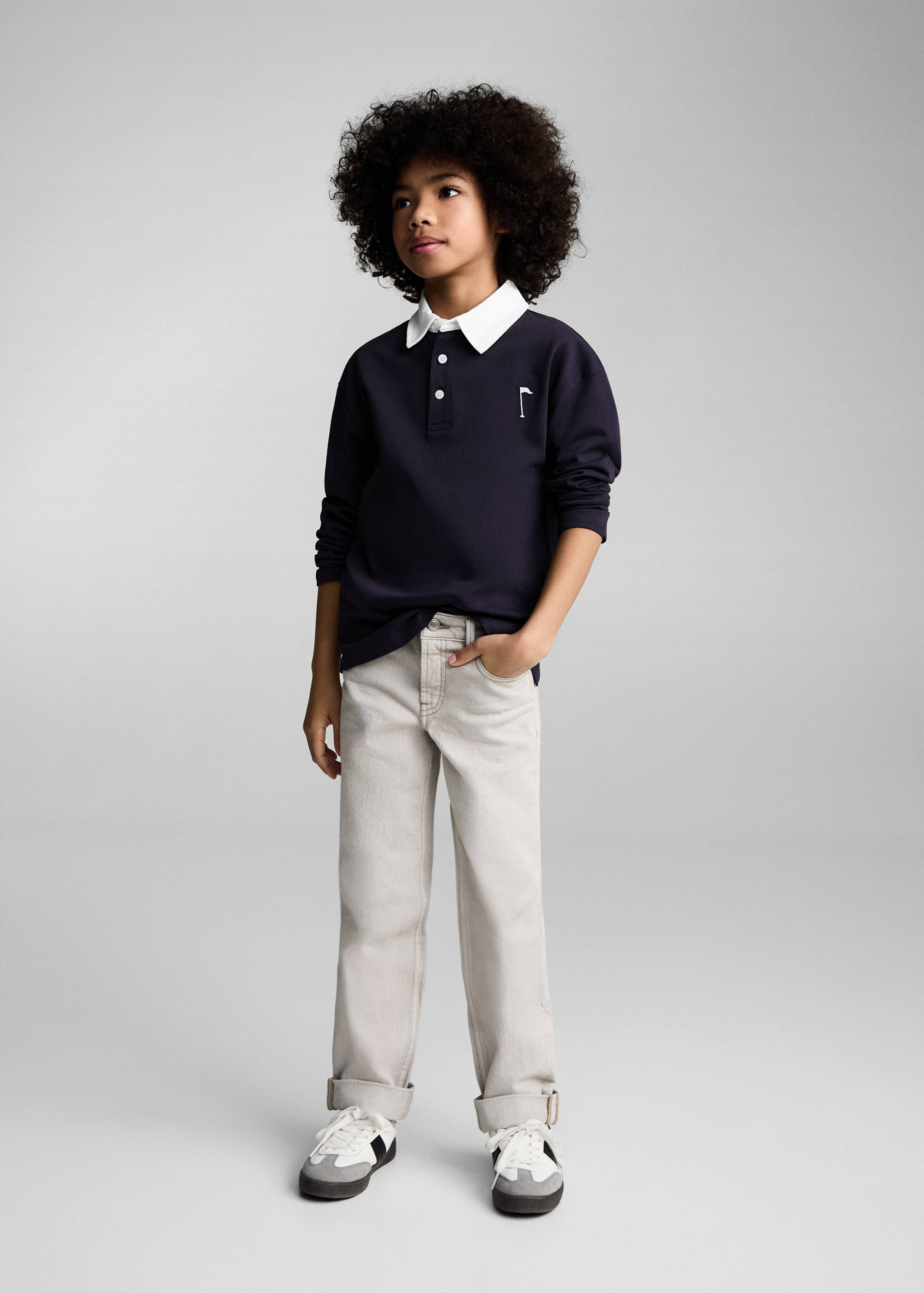 Contrasting neck cotton polo shirt - General plane