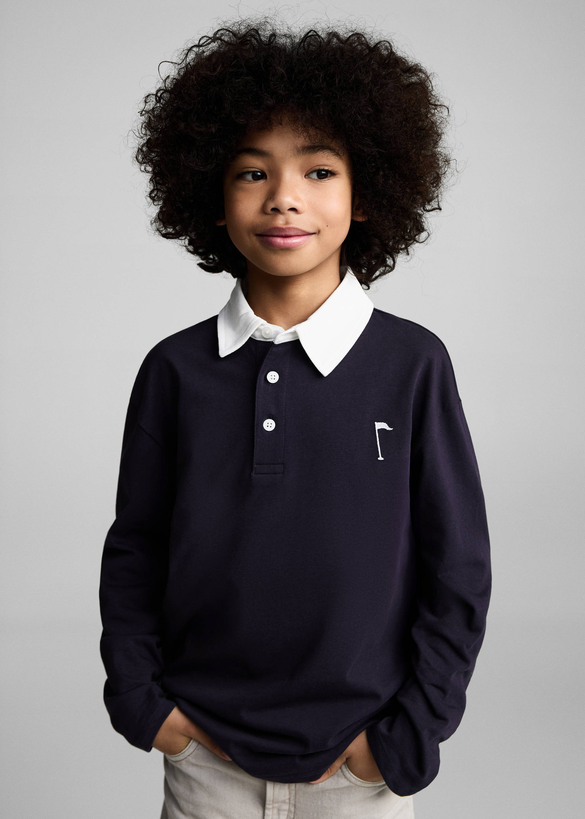 Contrasting neck cotton polo shirt - Medium plane