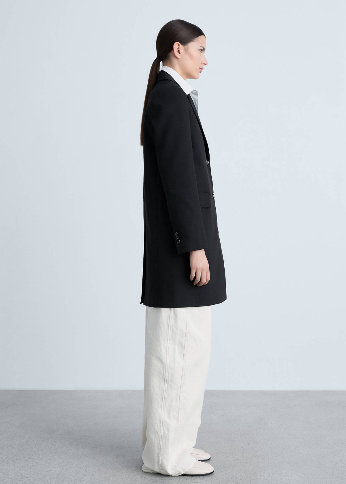 Cotton midi-coat with buttons — Black
